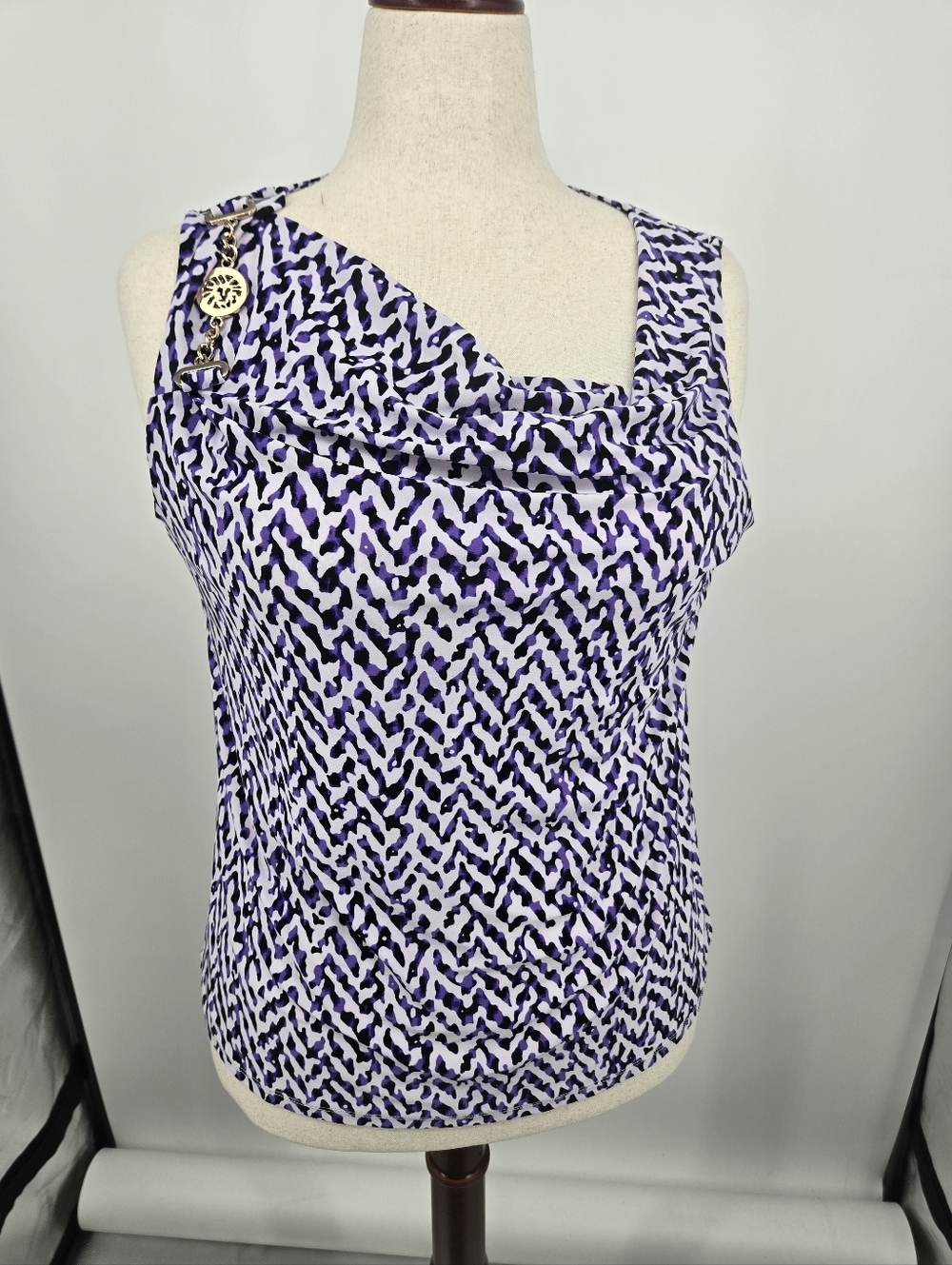 Anne Klein Purple and White Drape Tank Top Large (7741)